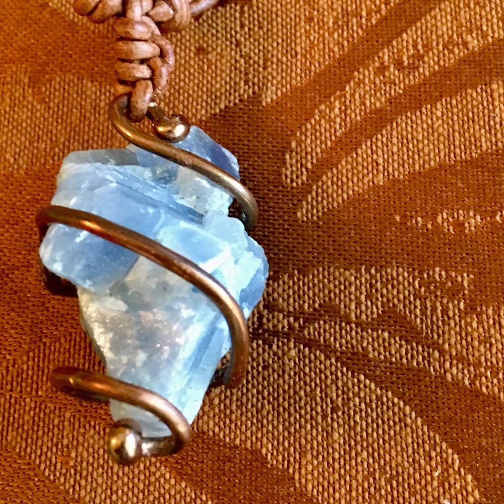 Blue Calcite Crystal wrap with Leather Lace